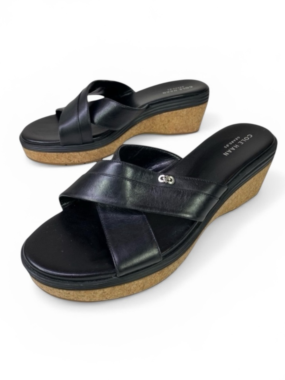 Cole Haan Briella Grand Os Sandal Black with Cork Wedge Size 7